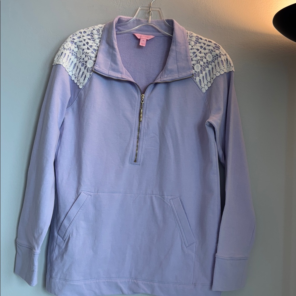 Lilly Pulitzer Skipper Popover Heathered Lilac Verbena Crochet Purple Zip M